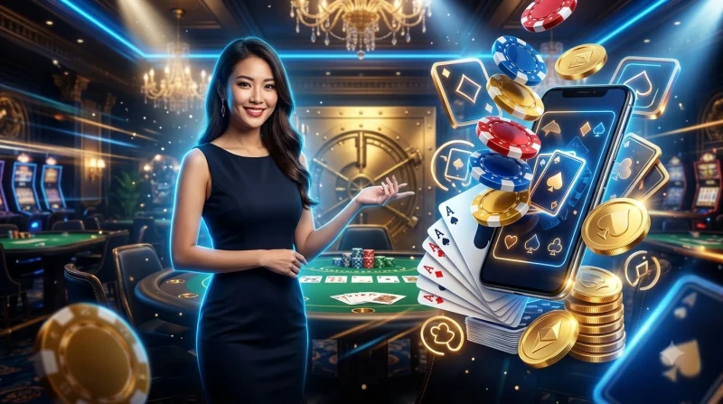 Bàn poker sang trọng với bài tẩy và chip - khái niệm poker
