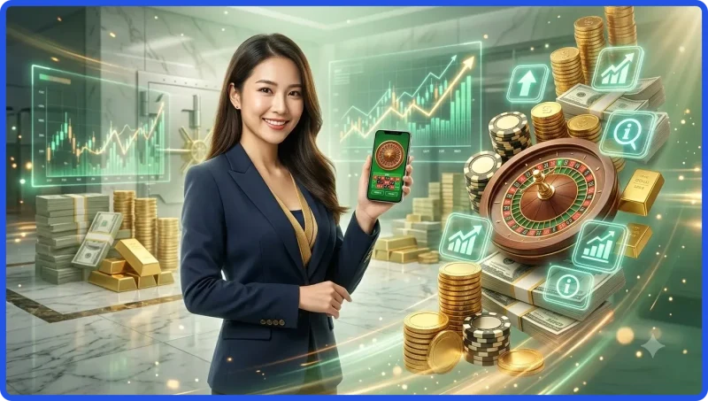 Bánh xe roulette châu Âu cổ điển với quả bóng đang quay