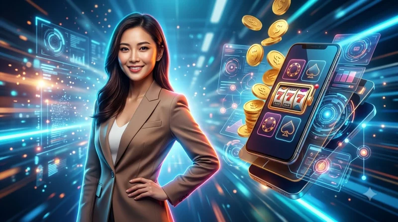 Hack nổ hũ - Hình ảnh kính lúp soi vào máy nổ hũ với biểu tượng khóa và khiên bảo mật, ngụ ý không thể hack