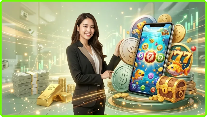 Hình minh họa game bắn cá 777 với đại dương sống động và các loài cá đầy màu sắc