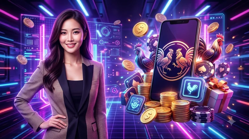 nguoi-choi-thoai-mai-ngoi-tren-ghe-xem-tran-da-ga-truc-tiep-tren-tv-xung-quanh-la-bieu-tuong-tien-xu-hop-qua-va-khien-bao-ve-the-hien-loi-ich-cua-ca-cuoc-da-ga-online Người chơi thoải mái ngồi trên ghế xem trận đá gà trực tiếp trên TV, xung quanh là biểu tượng tiền xu, hộp quà và khiên bảo vệ, thể hiện lợi ích của cá cược đá gà online
