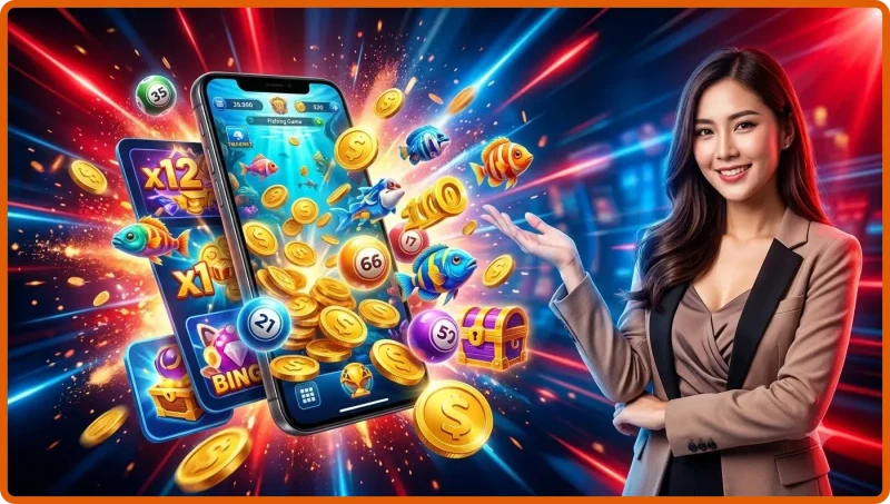 Sảnh casino dưới nước với màn hình bắn cá bingo tại VsBet